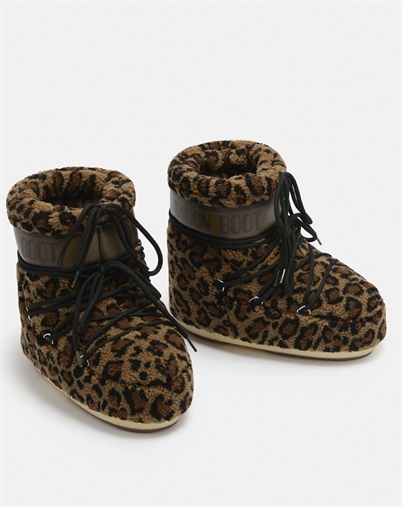 Moon Boot - Icon Low Leopard Fleece Støvle - Cognac/Cocoa